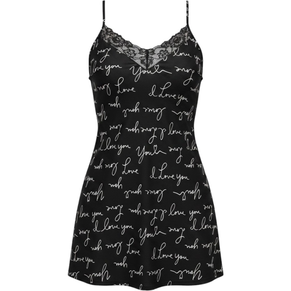 Joyspun XL Black I Love You Script Lace Trim Chemise Nightgown Sleep Dress Bride